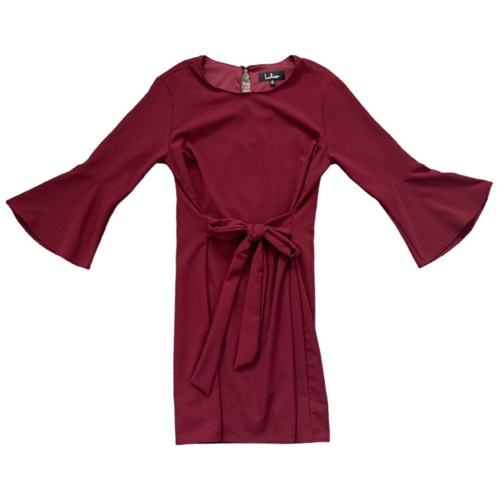 Lulus Last Love Song Burgundy Tie Waist Dress Medium - Picture 5 of 9